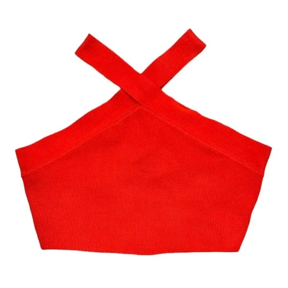 HOUSE OF HARLOW 1960 Ribbed Knit Luxe Essentials Stretchy Halter Crop NWT Large - Picture 3 of 6